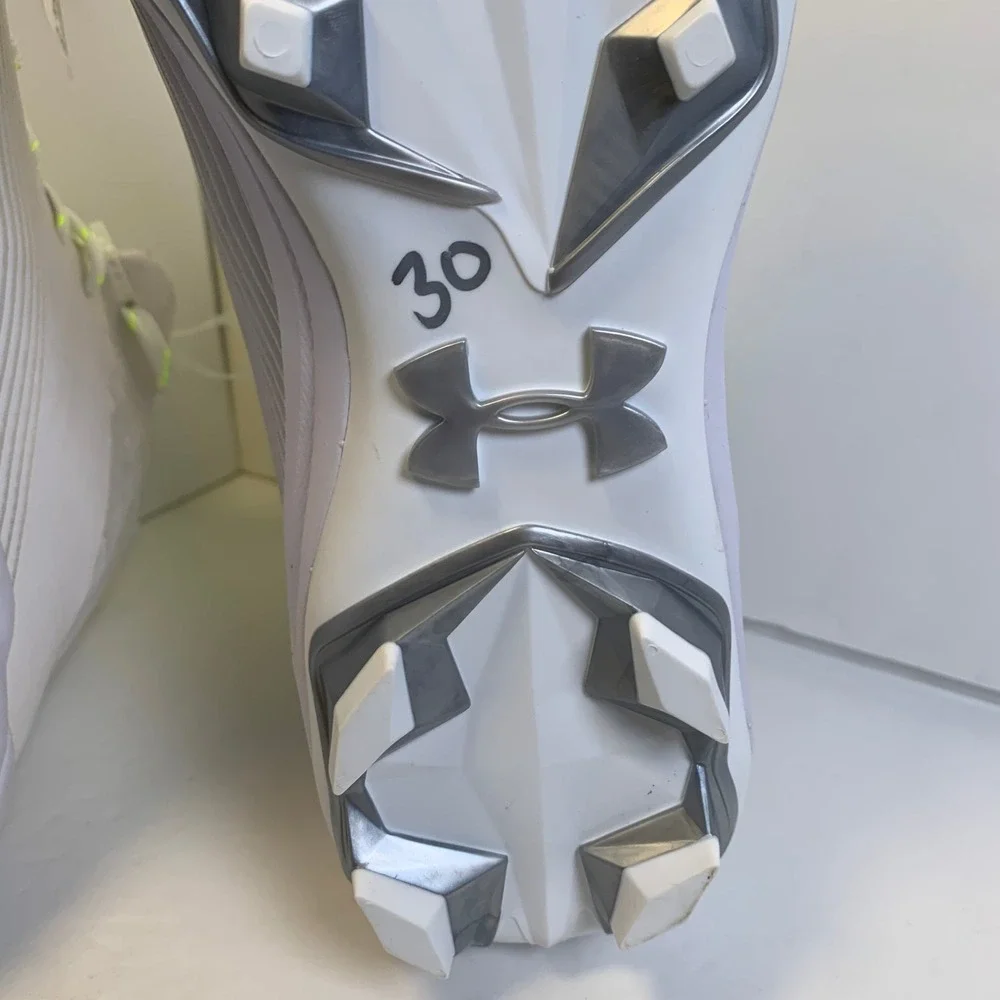 Under Armour Spotlight 4 MC 3027306-100 White Neon Chartreuse Cleats 11.5